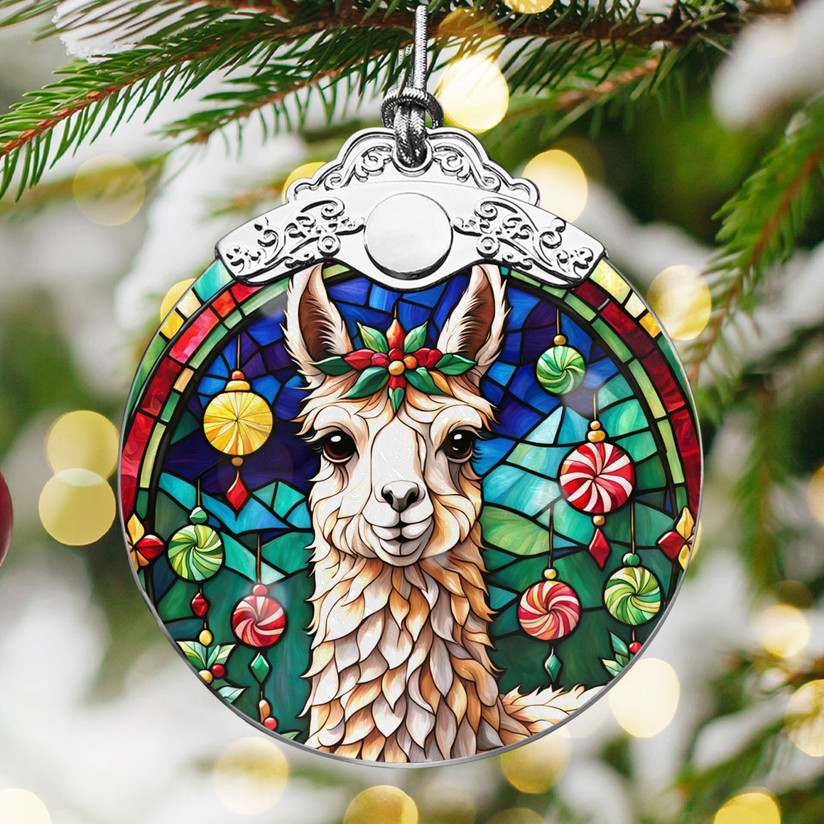 Llama Stained Glass Christmas Glass Ornament, Elegant Holiday Décor for Your Tree, Glass Ornament christmas 2024