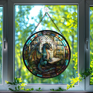 Magical dragon Stained Glass Suncatcher, Magical dragon Suncatcher for Windows Stained Glass