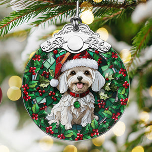 Christmas Dog Stained Glass Ornament | Unique Holiday Gift for Dog Lovers | Maltese