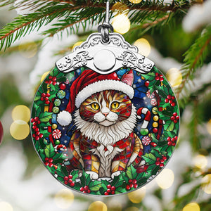 Christmas Cat Stained Glass Ornament | Unique Holiday Gift for Cat Lovers | Manx