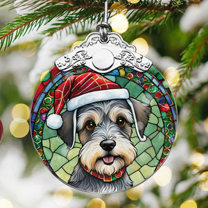 Christmas Dog Stained Glass Ornament | Unique Holiday Gift for Dog Lovers | Miniature Schnauzer