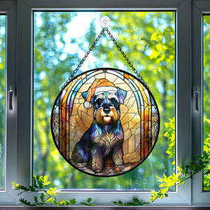 Christmas Dog Stained Glass Suncatcher | Unique Holiday Gift for Dog Lovers | Miniature Schnauzer