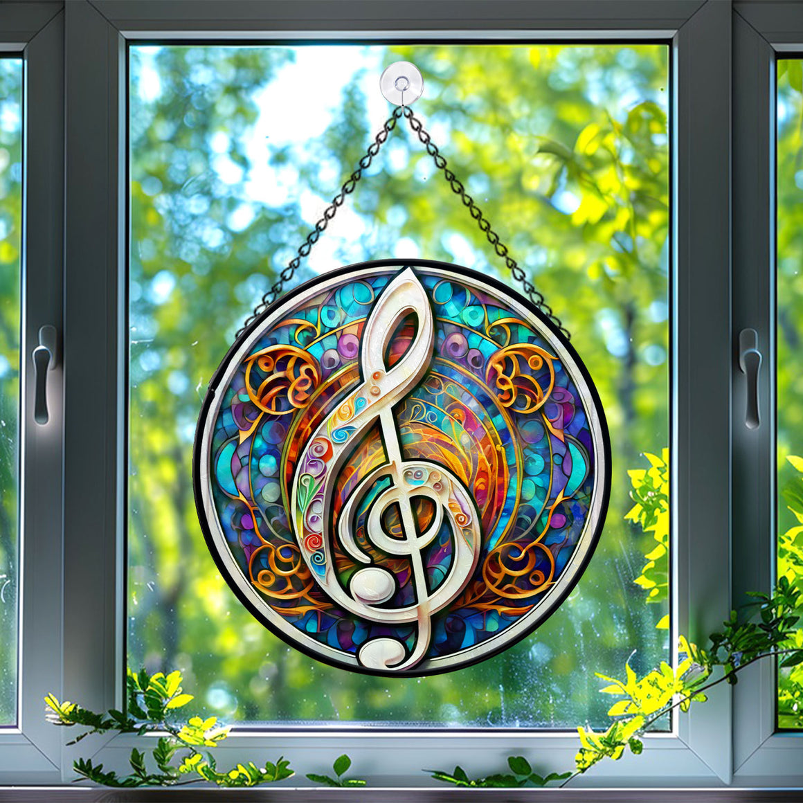 Music Clef Stained Glass Suncatcher, Music Clef Suncatcher for Windows Stained Glass