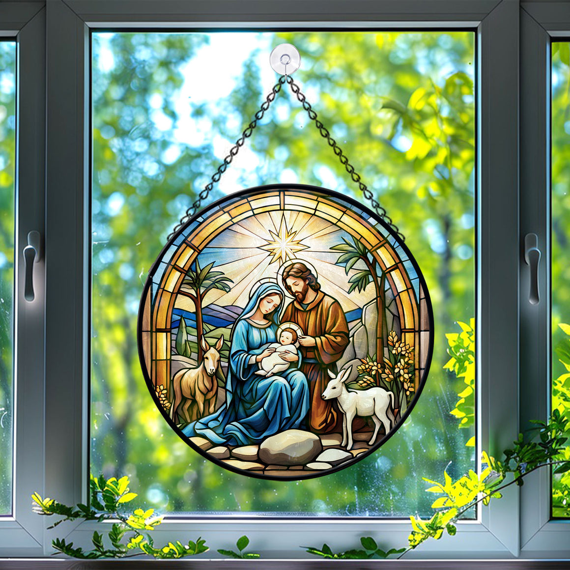 Nativity Scene Stained Glass Suncatcher, Nativity Scene Suncatcher for Windows Stained Glass A02