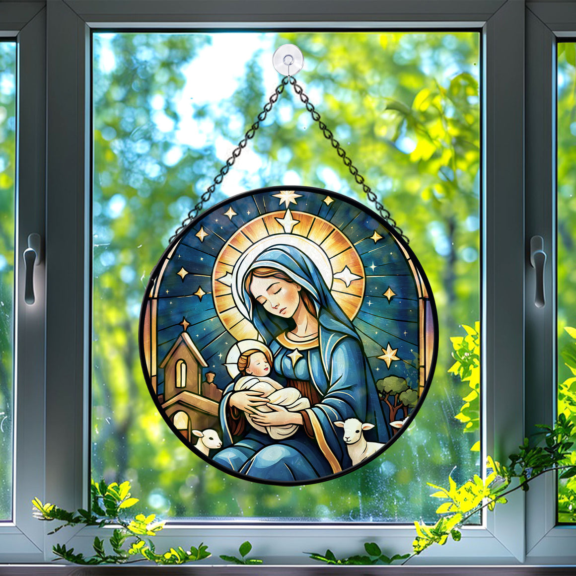 Nativity Scene Stained Glass Suncatcher, Nativity Scene Suncatchers for Windows Stained Glass