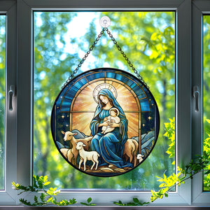 Nativity Scene Stained Glass Suncatcher, Nativity Scene Suncatcher for Windows Stained Glass