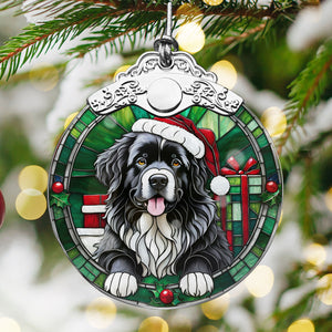 Christmas Dog Stained Glass Ornament | Unique Holiday Gift for Dog Lovers | Newfoundland