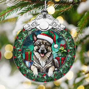 Christmas Dog Stained Glass Ornament | Unique Holiday Gift for Dog Lovers | Norwegian Elkhound