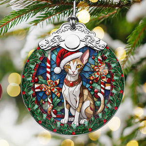 Christmas Cat Stained Glass Ornament | Unique Holiday Gift for Cat Lovers | Oriental Shorthair