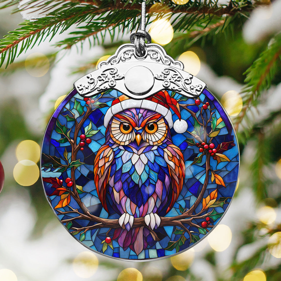 Owl Stained Glass Christmas Glass Ornament, Elegant Holiday Décor for Your Tree, Glass Ornament christmas 2024