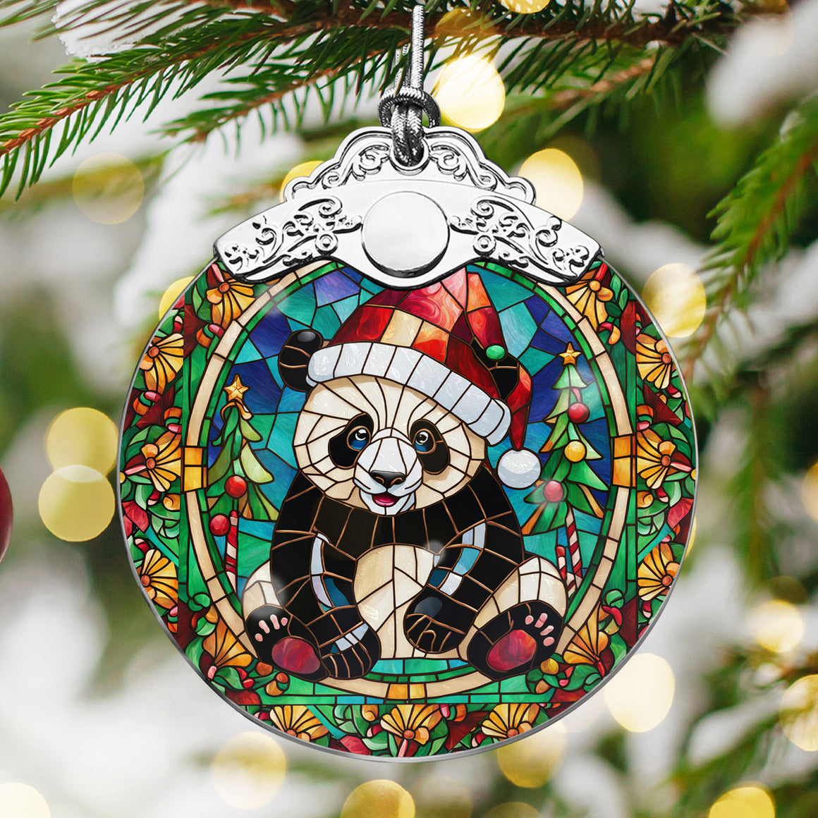 Panda Stained Glass Christmas Glass Ornament, Elegant Holiday Décor for Your Tree, Glass Ornament christmas 2024