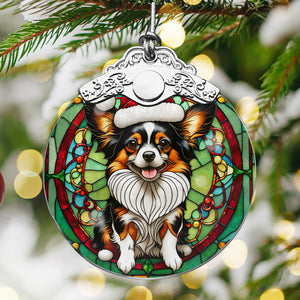 Christmas Dog Stained Glass Ornament | Unique Holiday Gift for Dog Lovers | Papillon