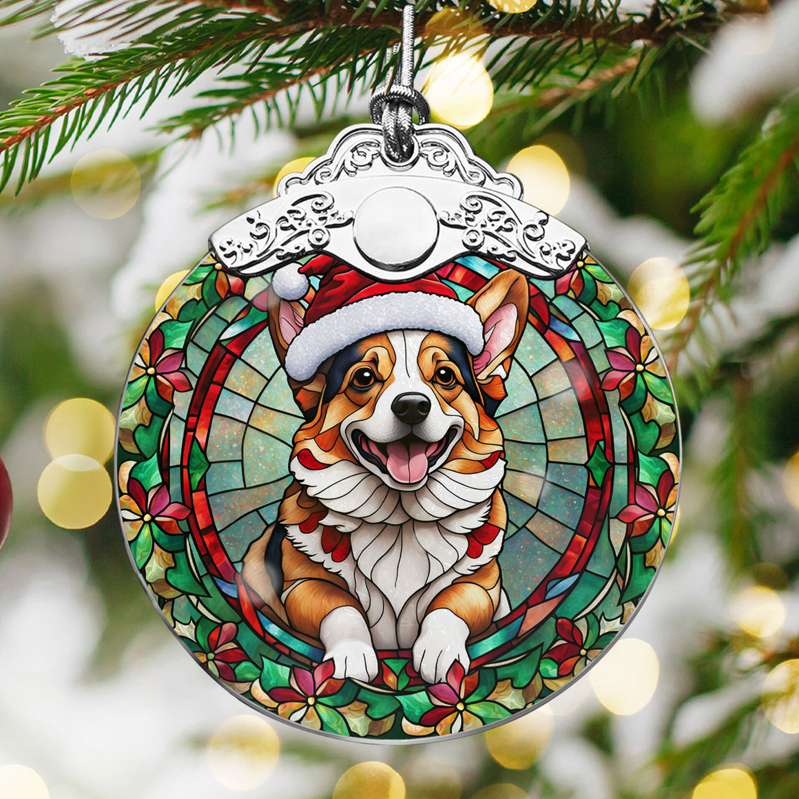 Christmas Dog Stained Glass Ornament | Unique Holiday Gift for Dog Lovers | Pembroke Welsh Corgi 2