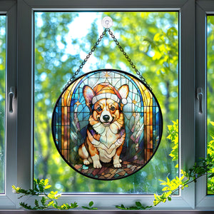 Christmas Dog Stained Glass Suncatcher | Unique Holiday Gift for Dog Lovers | Pembroke Welsh Corgi