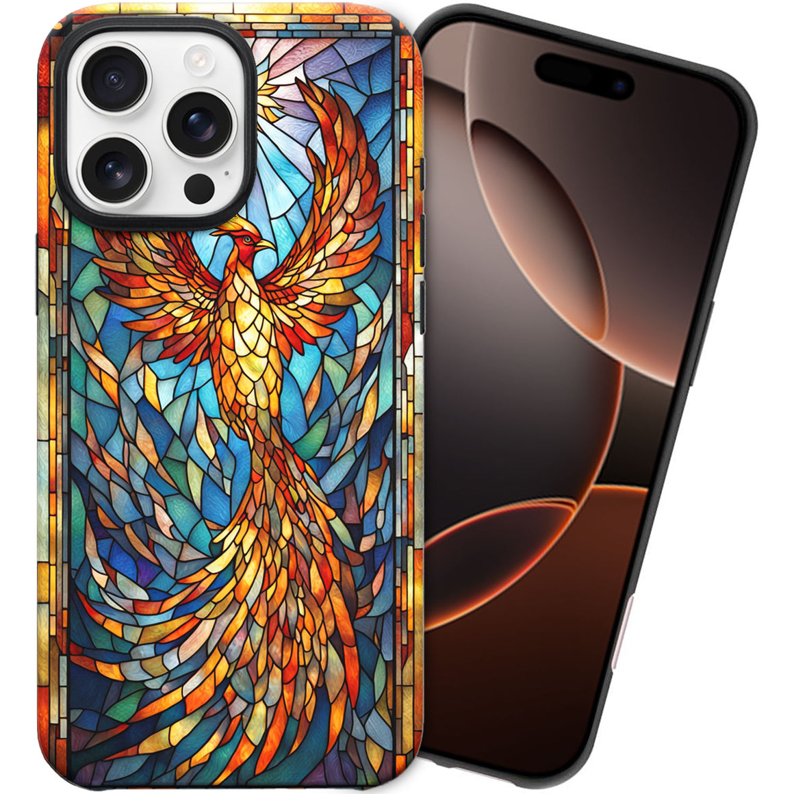 Phoenix Stained Glass for iPhone 16 Pro Max Case, Phoenix iPhone 16 Pro Max Case, Phoenix Phone case, Stained Glass Phone Case 02