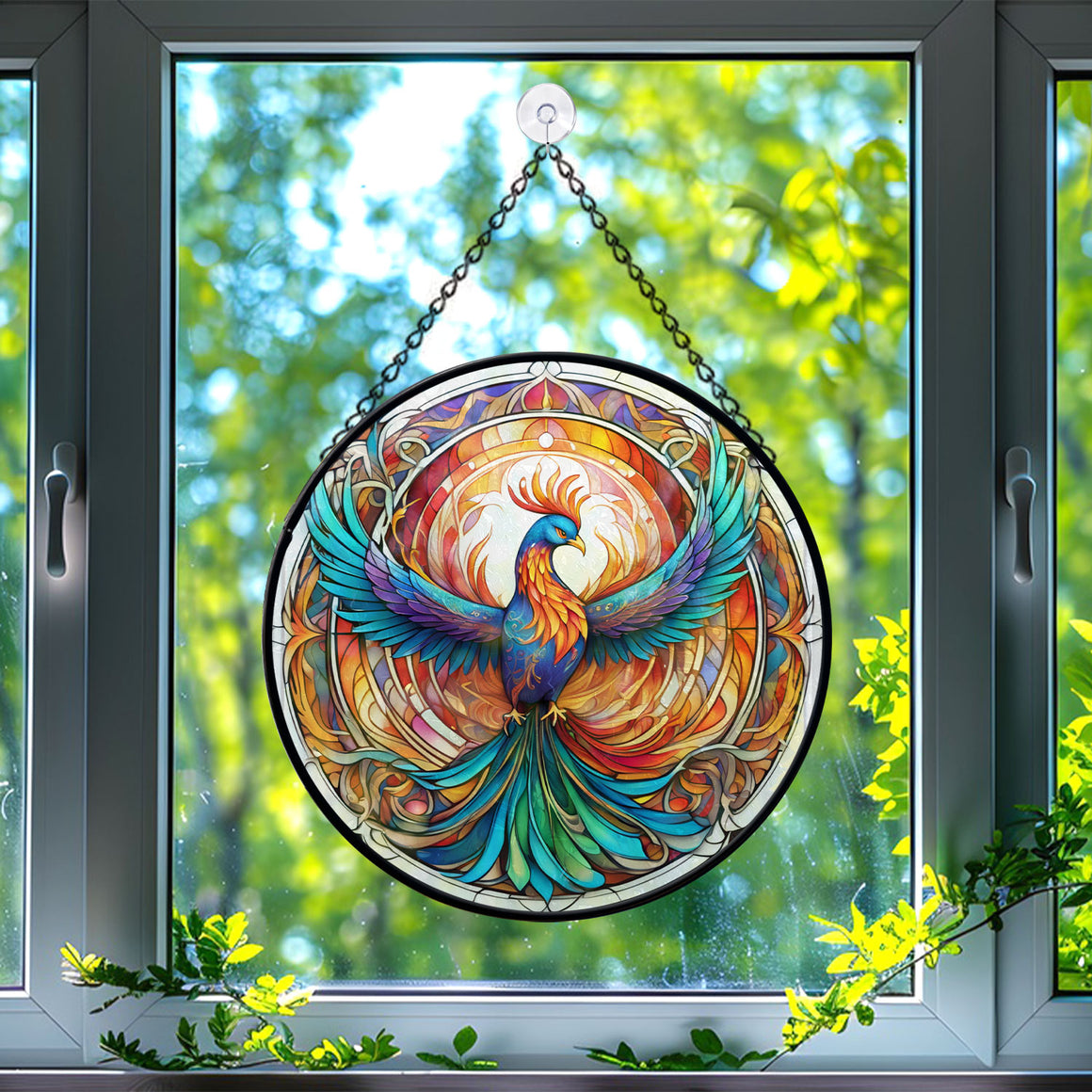 Phoenix Stained Glass Suncatcher, Phoenix Suncatcher for Windows Stained Glass