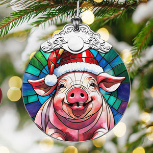 Pig Stained Glass Christmas Glass Ornament, Elegant Holiday Décor for Your Tree, Glass Ornament christmas 2024