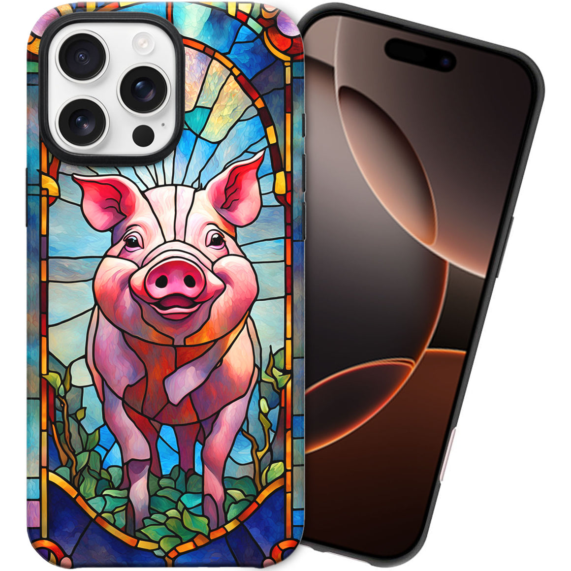 Pig Stained Glass for iPhone 16 Pro Max Case, Pig iPhone 16 Pro Max Case, Pig Phone case, Stained Glass Phone Case