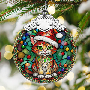 Christmas Cat Stained Glass Ornament | Unique Holiday Gift for Cat Lovers | Pixie-bob