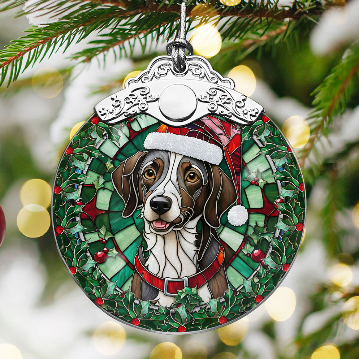 Christmas Dog Stained Glass Ornament | Unique Holiday Gift for Dog Lovers | Plott Dog