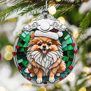 Christmas Dog Stained Glass Ornament | Unique Holiday Gift for Dog Lovers | Pomeranian