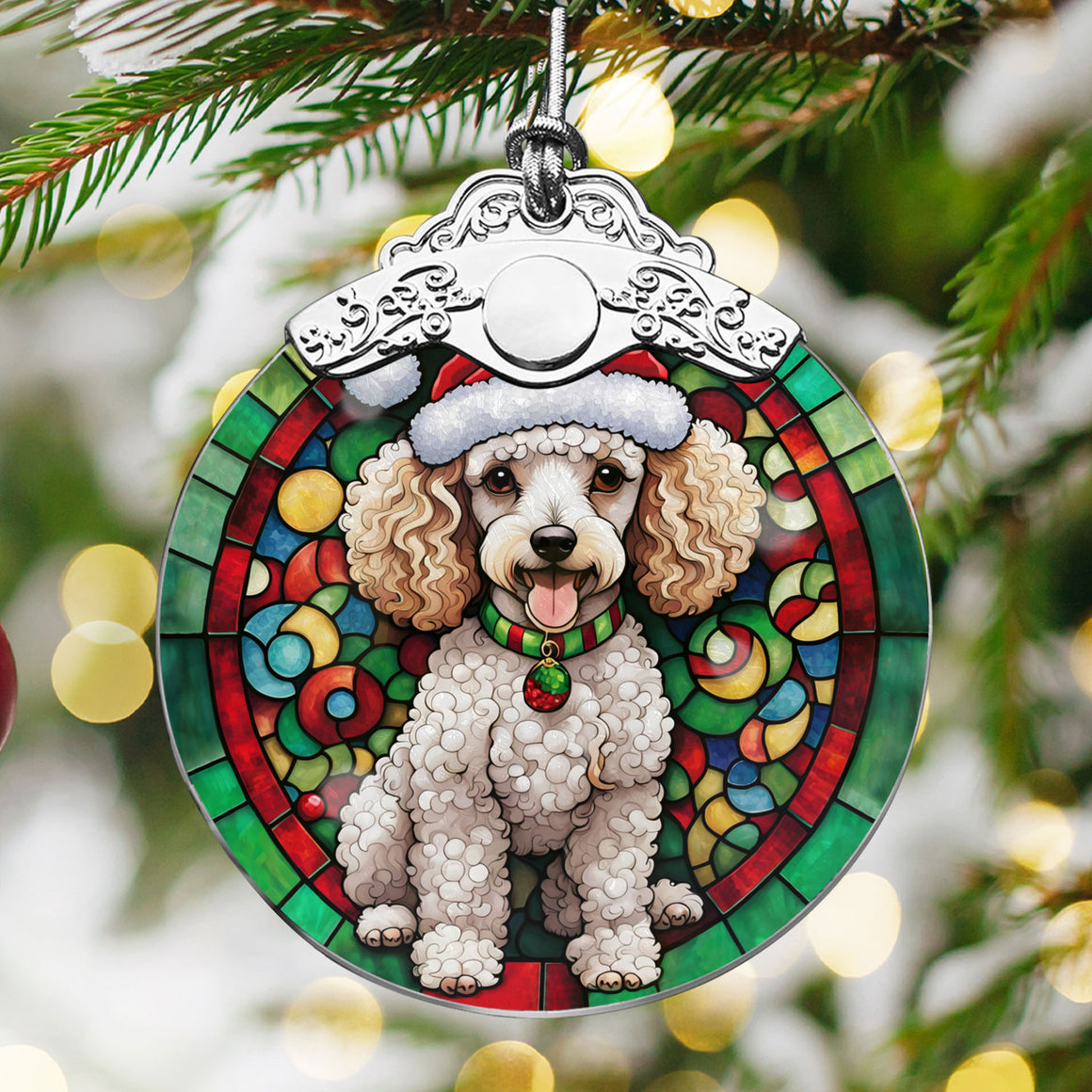 Christmas Dog Stained Glass Ornament | Unique Holiday Gift for Dog Lovers | Poodle