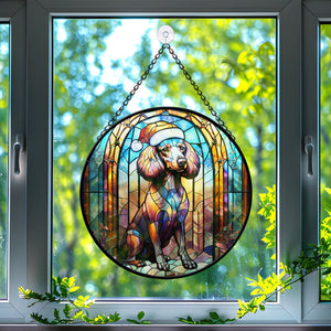 Christmas Dog Stained Glass Suncatcher | Unique Holiday Gift for Dog Lovers | Poodle