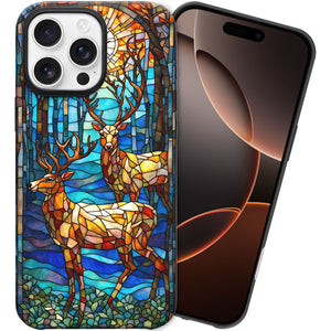 Reindeer Stained Glass for iPhone 16 Pro Max Case, Reindeer iPhone 16 Pro Max Case, Reindeer Phone case, Stained Glass Phone Case