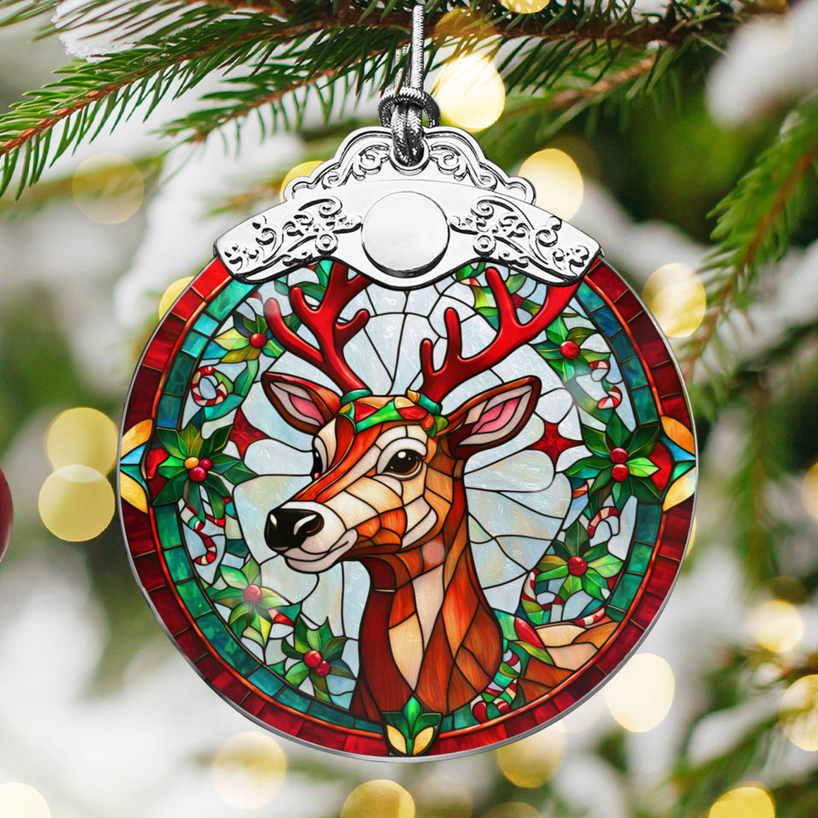 Reindeer Stained Glass Christmas Glass Ornament, Elegant Holiday Décor for Your Tree, Glass Ornament christmas 2024