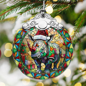 Rhinoceros Stained Glass Christmas Glass Ornament, Elegant Holiday Décor for Your Tree, Glass Ornament christmas 2024