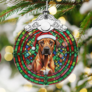 Christmas Dog Stained Glass Ornament | Unique Holiday Gift for Dog Lovers | Rhodesian Ridgeback