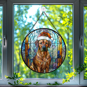 Christmas Dog Stained Glass Suncatcher | Unique Holiday Gift for Dog Lovers | Rhodesian Ridgeback