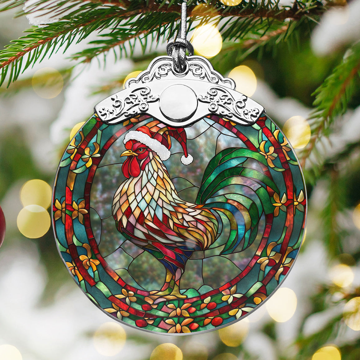 Rooster Stained Glass Christmas Glass Ornament, Elegant Holiday Décor for Your Tree, Glass Ornament christmas 2024