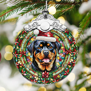 Christmas Dog Stained Glass Ornament | Unique Holiday Gift for Dog Lovers | Rottweiler 2