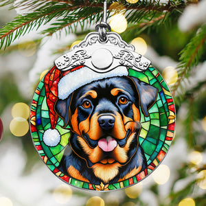 Christmas Dog Stained Glass Ornament | Unique Holiday Gift for Dog Lovers | Rottweiler