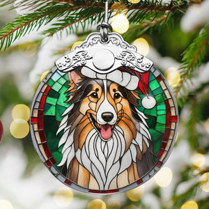 Christmas Dog Stained Glass Ornament | Unique Holiday Gift for Dog Lovers | Rough Collie