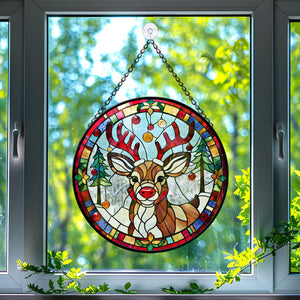 Rudolph Stained Glass Suncatcher, Rudolph Suncatcher for Windows Stained Glass