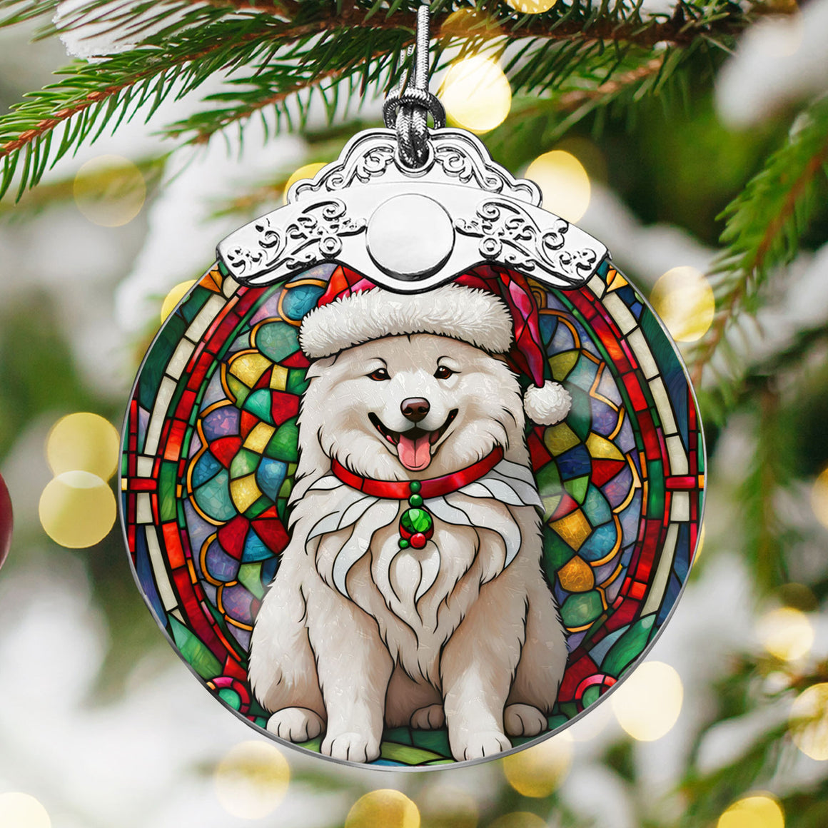 Christmas Dog Stained Glass Ornament | Unique Holiday Gift for Dog Lovers | Samoyed