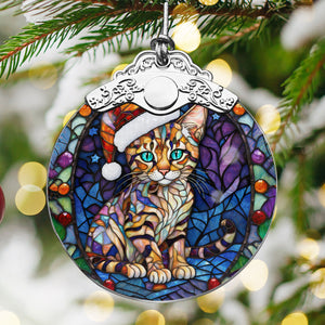 Christmas Cat Stained Glass Ornament | Unique Holiday Gift for Cat Lovers | Savannah