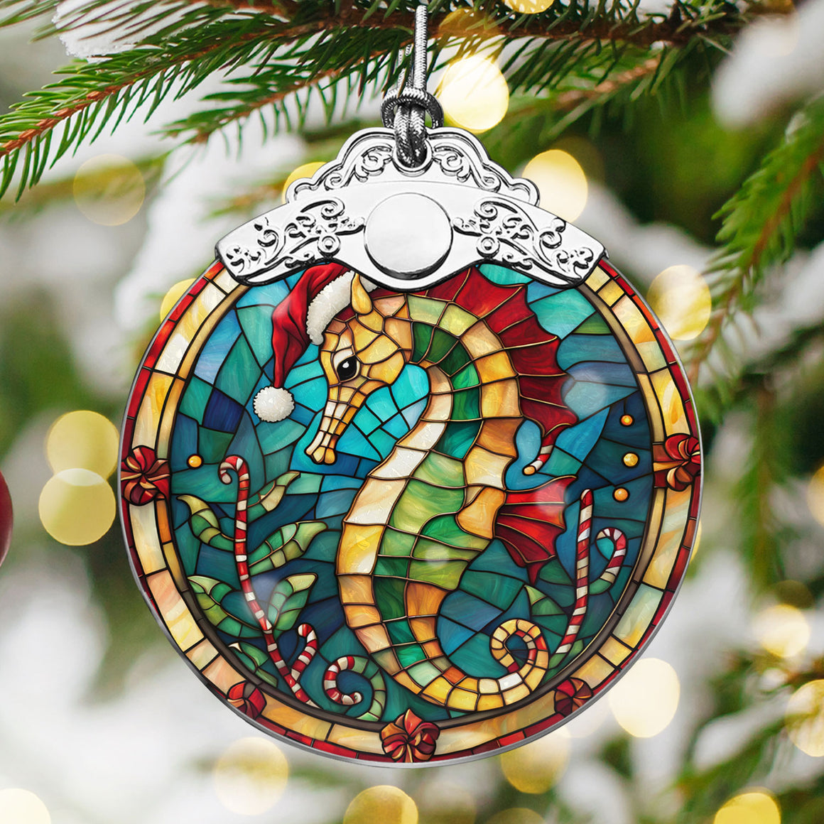 Seahorse Stained Glass Christmas Glass Ornament, Elegant Holiday Décor for Your Tree, Glass Ornament christmas 2024