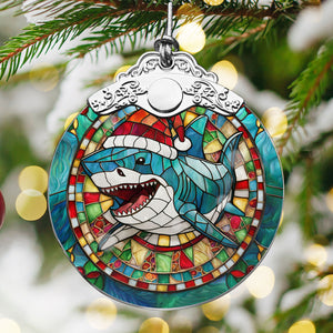 Shark Stained Glass Christmas Glass Ornament, Elegant Holiday Décor for Your Tree, Glass Ornament christmas 2024