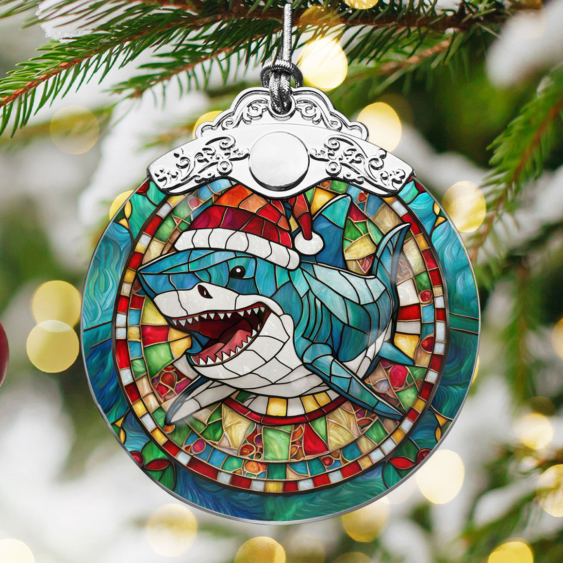 Shark Stained Glass Christmas Glass Ornament, Elegant Holiday Décor for Your Tree, Glass Ornament christmas 2024