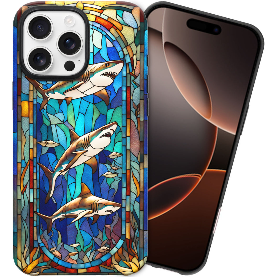 Shark Stained Glass for iPhone 16 Pro Max Case, Shark iPhone 16 Pro Max Case, Shark Phone case, Stained Glass Phone Case