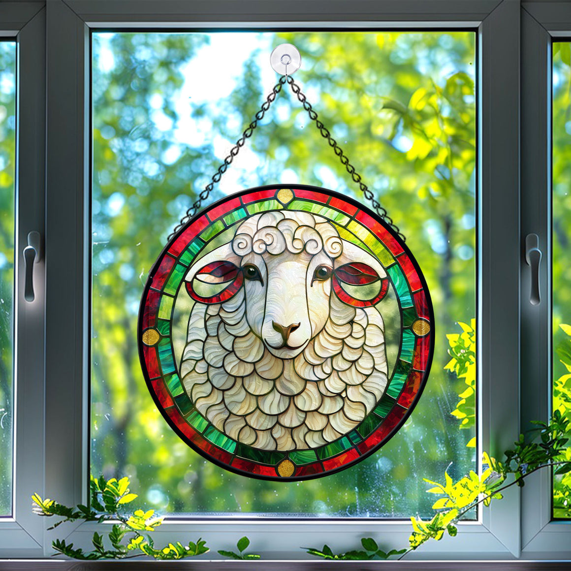 Sheep Stained Glass Suncatcher, Sheep Suncatcher for Windows Stained Glass A01