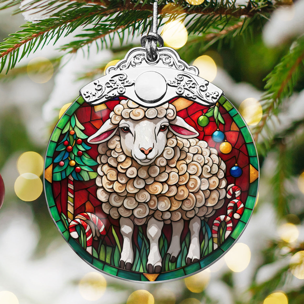 Sheep Stained Glass Christmas Glass Ornament, Elegant Holiday Décor for Your Tree, Glass Ornament christmas 2024