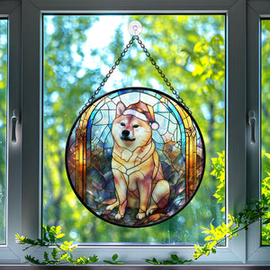 Christmas Dog Stained Glass Suncatcher | Unique Holiday Gift for Dog Lovers | Shiba Inu 2