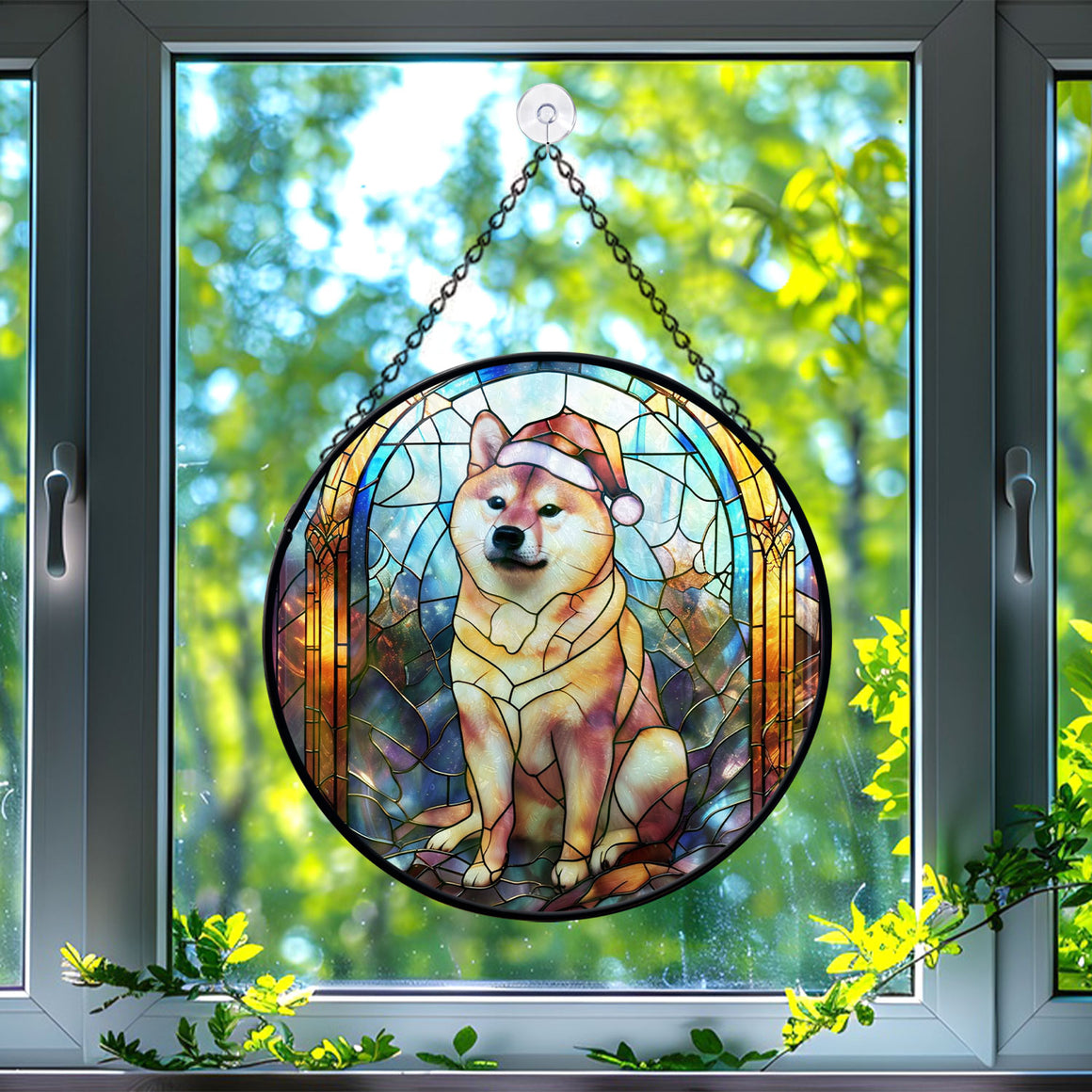 Christmas Dog Stained Glass Suncatcher | Unique Holiday Gift for Dog Lovers | Shiba Inu 2