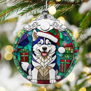 Christmas Dog Stained Glass Ornament | Unique Holiday Gift for Dog Lovers | Siberian Husky