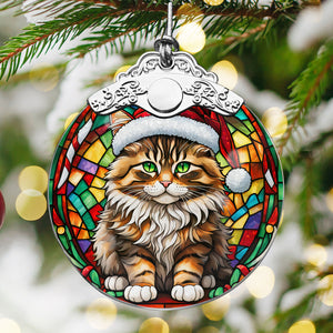 Christmas Cat Stained Glass Ornament | Unique Holiday Gift for Cat Lovers | Siberian