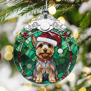 Christmas Dog Stained Glass Ornament | Unique Holiday Gift for Dog Lovers | Silky Terrier